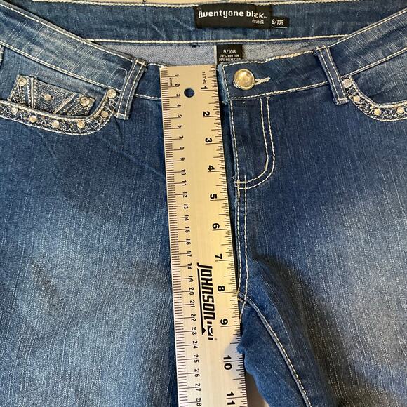 Twentyone Black By Rue21 Women Flared Jeans size 9/10R Blue Mid Rise Stretch - Picture 5 of 11